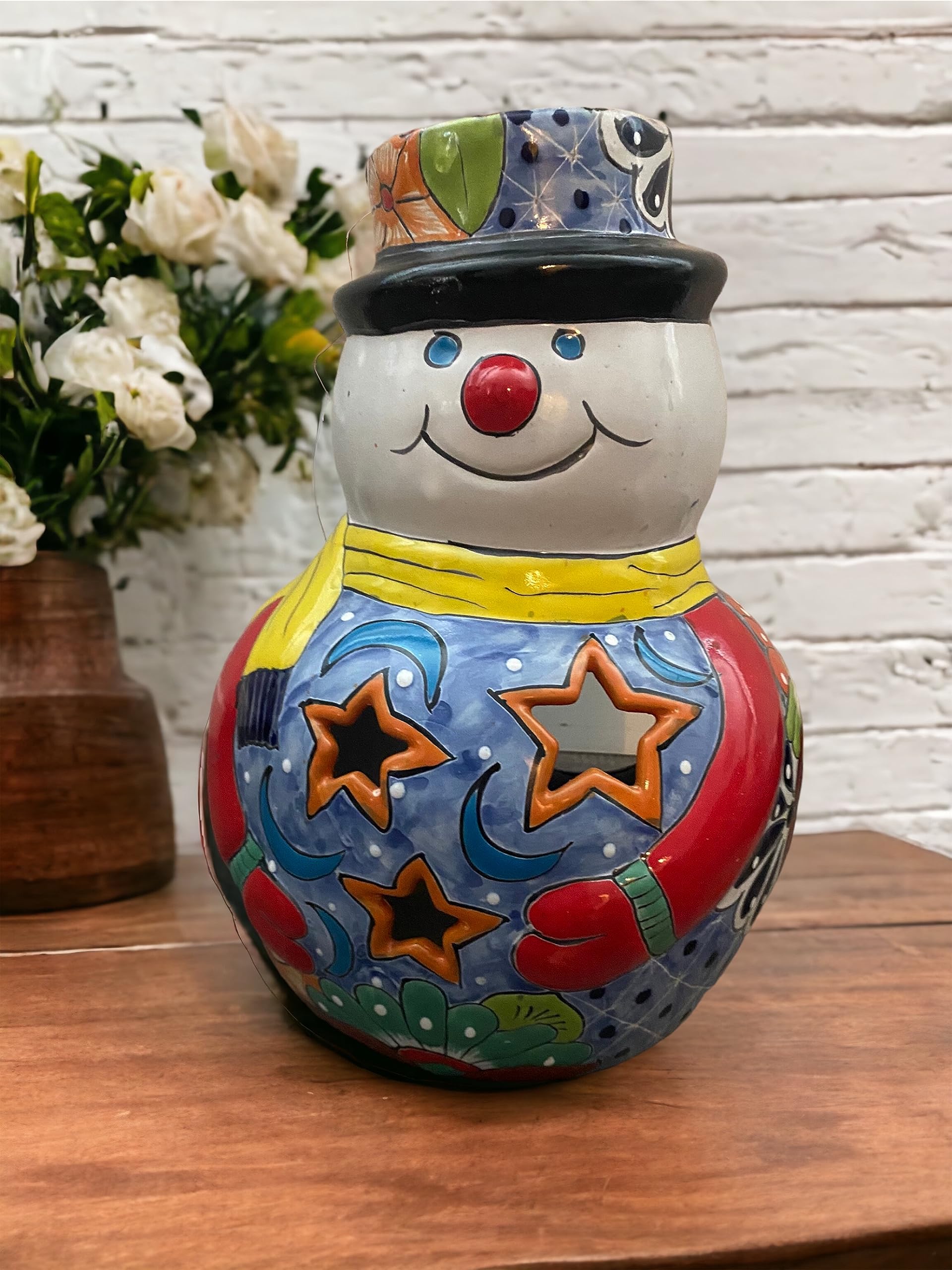 スノーマン 置物 陶器 Amazon.com: Handmade Talavera Snowman Candle Holder | Mexican